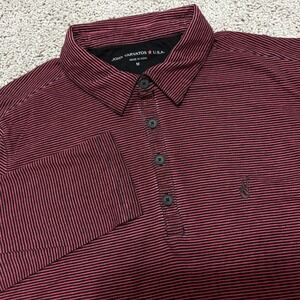 John Varvatos Polo Shirt Red Striped Logo Embroidered Long Sleeve Slim Mens (M)